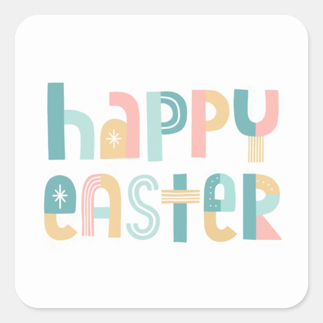 Spaß und Funky Typografie - Happy Oaster Quadratischer Aufkleber (Vorderseite)