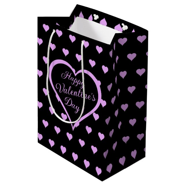 Spaß und Kokette rosa Herzen Valentine Mittlere Geschenktüte (Rückseite Schrägansicht)