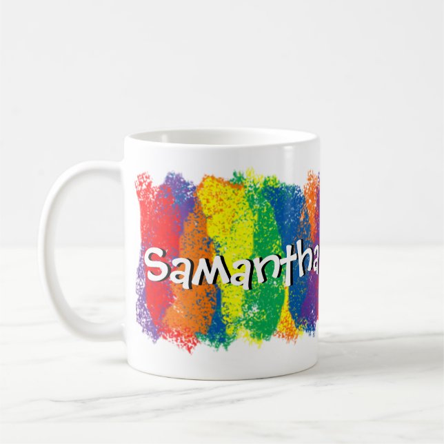 Spaß und niedlicher Regenbogen der Farben Kaffeetasse (Links)
