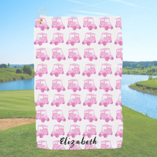 Spaß und niedlicher, rosa und weiße Golfwagen indi Golfhandtuch