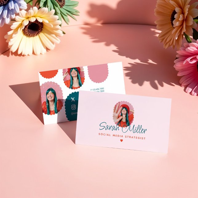 Spaß und trendy Social Media Girly Foto Frames Visitenkarte (Fun & Trendy Social Media Girly Photo Frames Business Card)