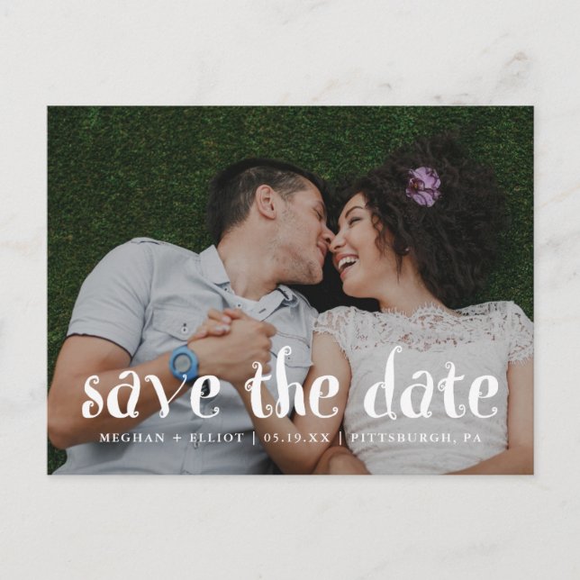 Spaß und trendy Wedding speichern das Date-Foto Ankündigungspostkarte (Vorderseite)