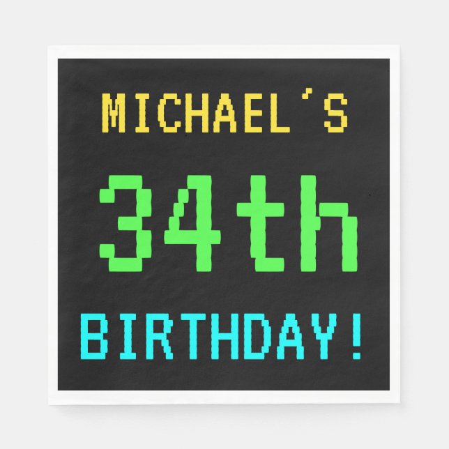 Spaß Vintag/Retro Videospiel Schauen 34. Geburtsta Serviette (Vorderseite)