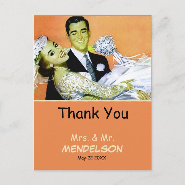 Spaß Vintage personalisierte Hochzeit Postkarte (Vorderseite)