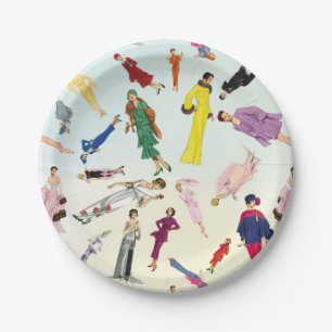 Spaß-Vintages Kleidermode-Illustrations-Muster Pappteller