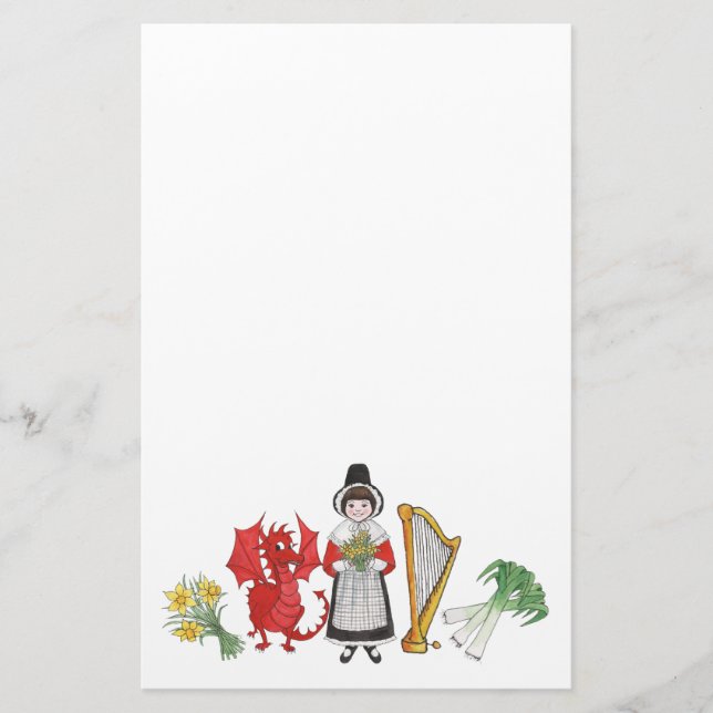 Spaß walisische Kostüme und Embleme auf blauem Pap Briefpapier (Vorderseite)