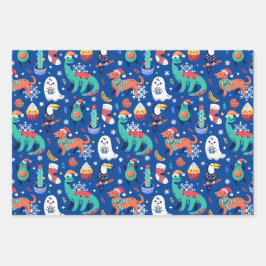Spaß Weihnachten Dinosaurier Dog Parrot Avocado Ca Geschenkpapier Set