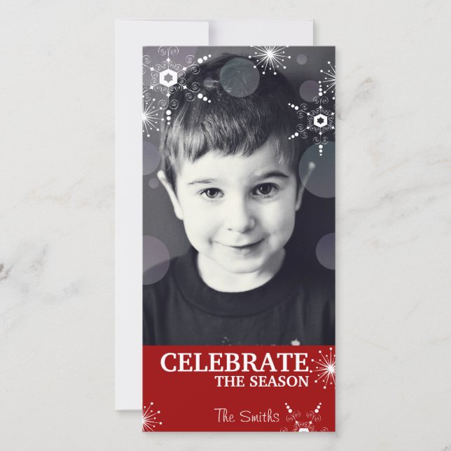 Spaß Weihnachten Foto Card Rote Schneeflocken Punk (Vorderseite)