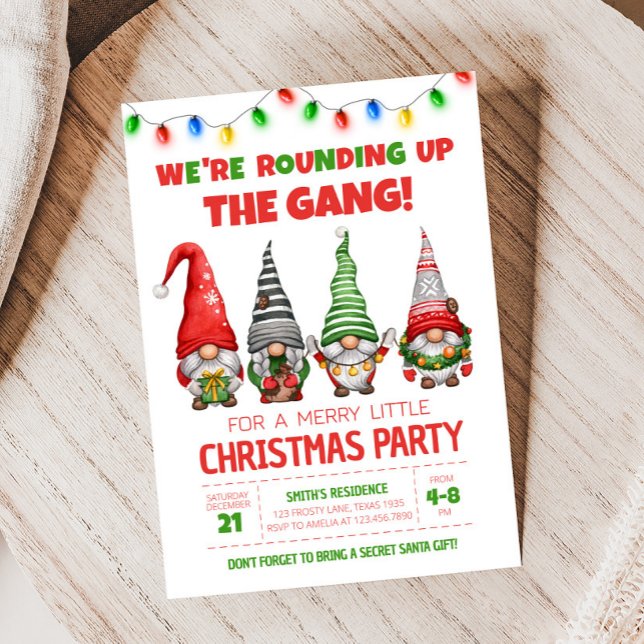 Spaß Weihnachten Gnomes Weihnachten Party Einladun Einladung (We're Rounding Up the Gang Christmas Party Invitation)