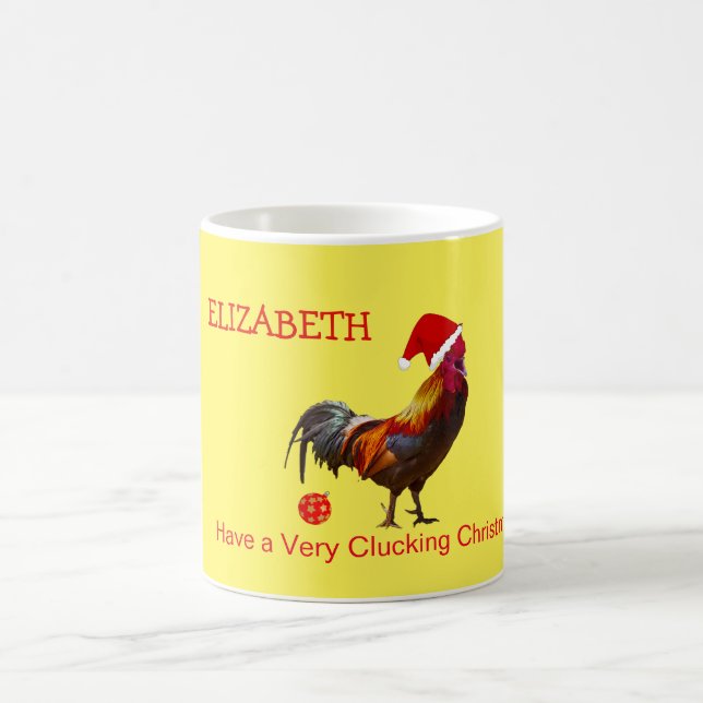 Spaß Weihnachten Hühnchen Gruß Gelb Rot Kaffeetasse (Mittel)