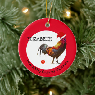 Spaß Weihnachten Hühnchen Gruß Rote Keramik Orname Ornament