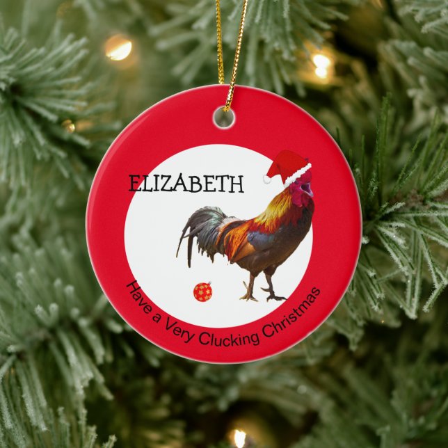 Spaß Weihnachten Hühnchen Gruß Rote Keramik Orname Ornament (Baum)