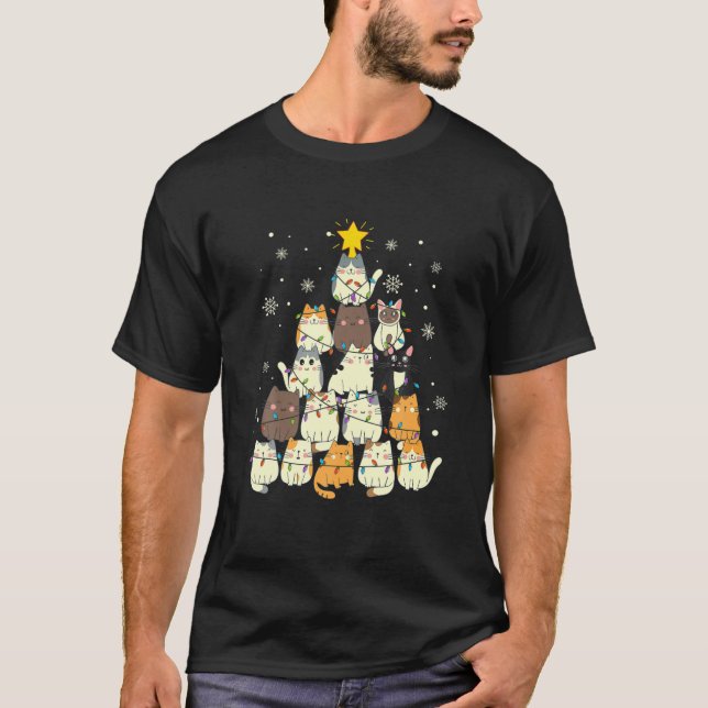 Spaß Weihnachten Katzen Weihnachtsbaum T-Shirt (Vorderseite)
