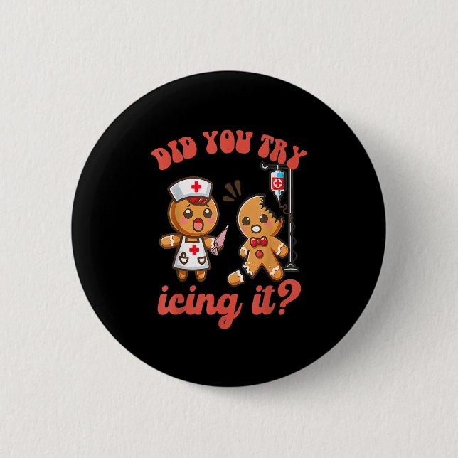 Spaß Weihnachten Krankenschwester Gingerbread Mann Button (Vorderseite)