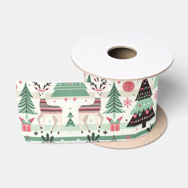 Spaß Weihnachten Rentier Green Satinband (Spule)