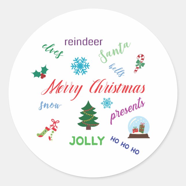 Spaß Weihnachten Word Cloud Design Runder Aufkleber (Vorderseite)