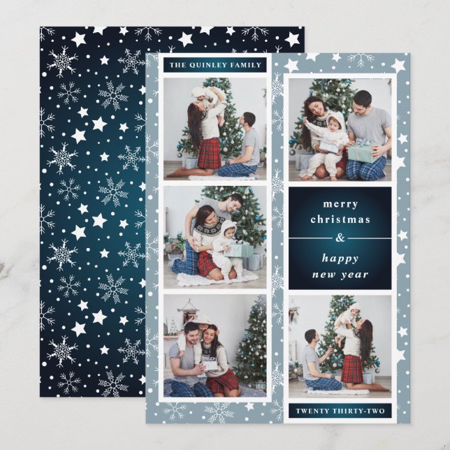 Spaß Weihnachts-FotoCollage | Schneeflocke Feiertagskarte (Vorne/Hinten)