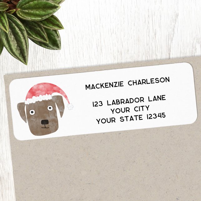Spaß Weihnachts Hund Personalisierte Rücksendeadre (Fun dog in a Christmas Santa hat personalized return address label)