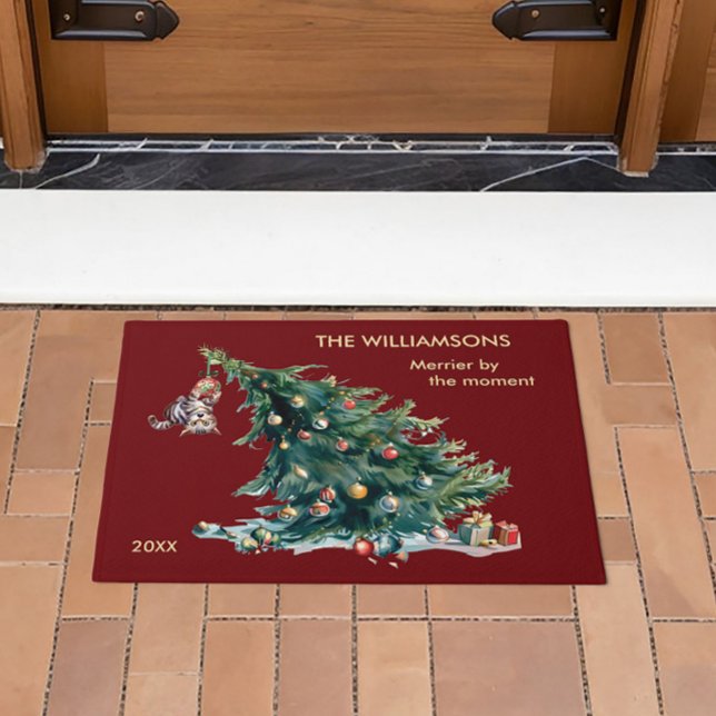 Spaß Weihnachtsbaum Dangling Cat Foto Fußmatte (Von Creator hochgeladen)