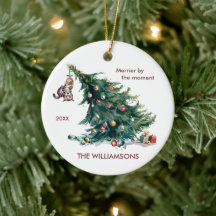 Spaß Weihnachtsbaum Dangling Cat Foto