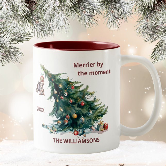 Spaß Weihnachtsbaum Dangling Cat Personalize Zweifarbige Tasse (Von Creator hochgeladen)