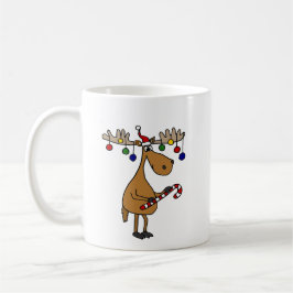 Spaß-Weihnachtselche mit Zuckerstange und Kaffeetasse