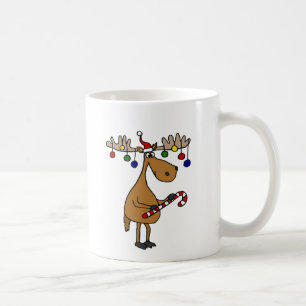 Spaß-Weihnachtselche mit Zuckerstange und Kaffeetasse