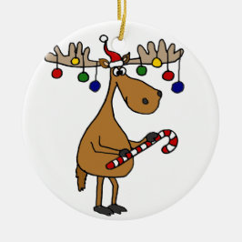 Spaß-Weihnachtselche mit Zuckerstange und Keramikornament