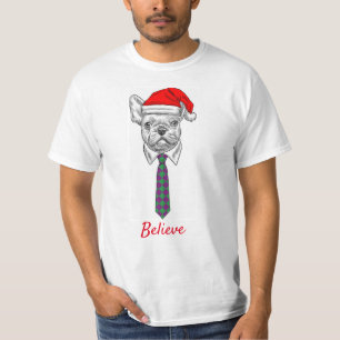 Spaß Weihnachtshund mit Weihnachtsmannmütze T-Shirt