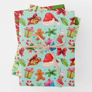 Spaß Weihnachtsmuster Bells Hats Cup Kuchen Bäume Geschenkpapier Set