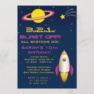 Spaß-Weltraum-Rocket-Geburtstags-Party Einladung