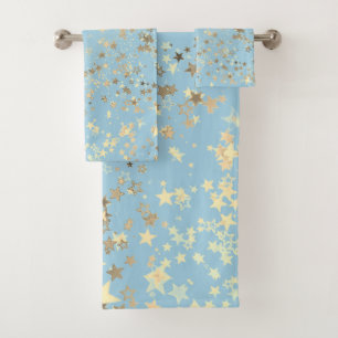 Spaß Whimsical Gold Stars auf blau Badhandtuch Set