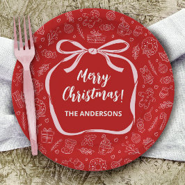 Spaß Whimsical Hand Drawn Bow Weihnachten Pappteller