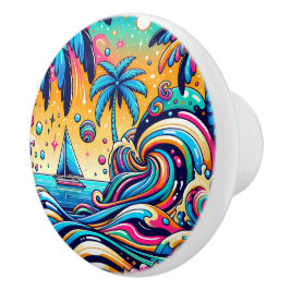 Spaß Whimsical Psychedelic Sailboat Keramikknauf