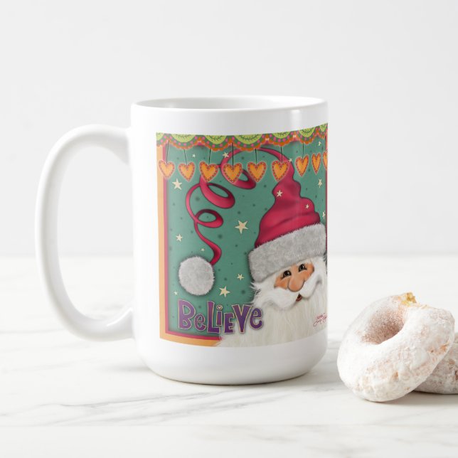 Spaß Whimsical Santa Girly Pink glauben Kaffeetasse (Mit Donut)