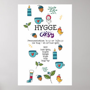 Spaß Wie man HYGGE Funny Cosy Folk Art Doodles SAY Poster