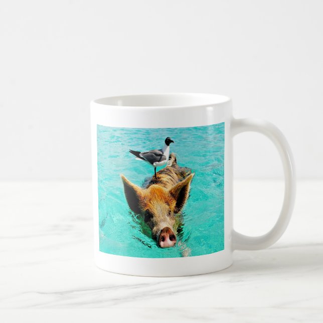 Spaß zusammen staniel Cayschwimmenschwein-Seemöwe Kaffeetasse (Rechts)