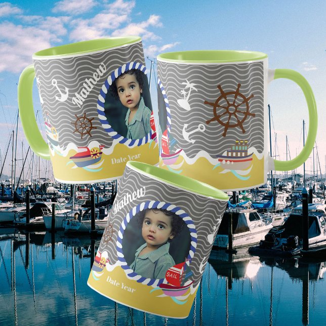 Spaßboote Foto Grau Gelb Tasse (Boys Birthday Mug
Fun Boats Photo Grey Yellow Mug)