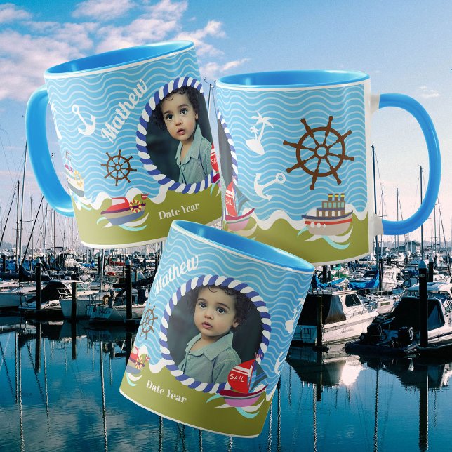 Spaßboote Foto Grün Blau Tasse (Boys Birthday Mug
Fun Boats Photo Green Blue Mug)