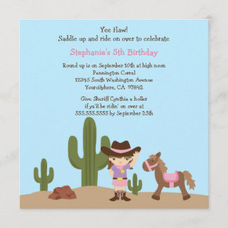 Spaßcowgirl-Westernmädchen-Geburtstags-Party Einladung