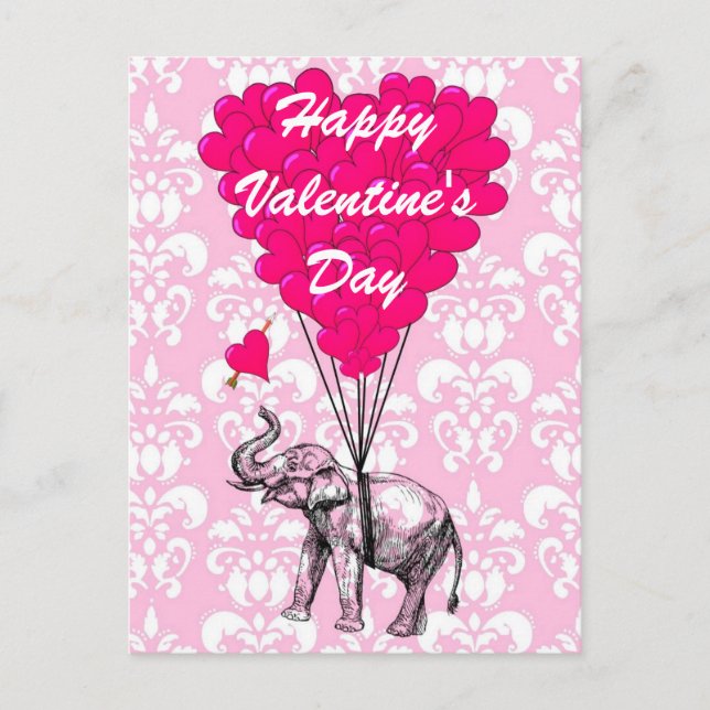 Spaßelefant-Liebe-Herz Valentines Feiertagspostkarte (Vorderseite)