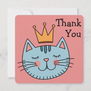 Spaßhafte blaue Katze mit einer gelben Krone Danke
