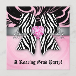 Spaßige Abschlussfeier-Einladung Zebra-Band Rosa S Einladung