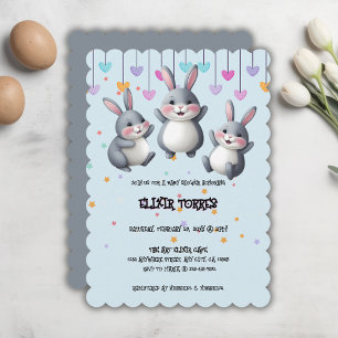 Spaßige Bunte Süße Hüpfer Hase Baby Shower Einladung