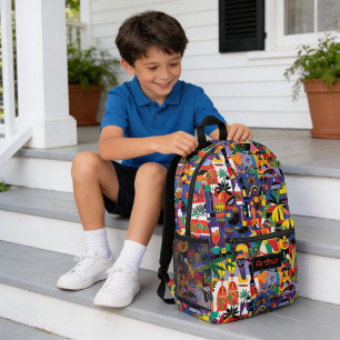 Spaßige Coole Cartoon Bunte Doodle Personalisiert  Bedruckter Rucksack