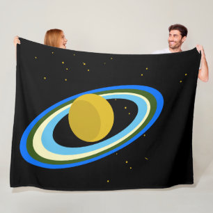 Spaßige farbenfrohe Planeten Saturn Ringe Sterne W Fleecedecke