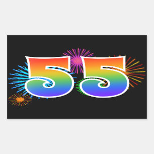 Spaßige Feuerwerk + Regenbogen-Muster "55" Ereigni Rechteckiger Aufkleber
