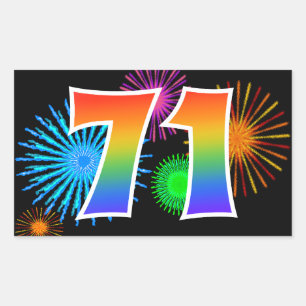Spaßige Feuerwerk + Regenbogen-Muster "71" Ereigni Rechteckiger Aufkleber