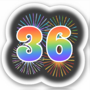 Spaßige Feuerwerk + Regenbogenmuster "36" Ereignis Aufkleber