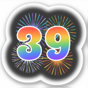 Spaßige Feuerwerk + Regenbogenmuster "39" Veransta Aufkleber